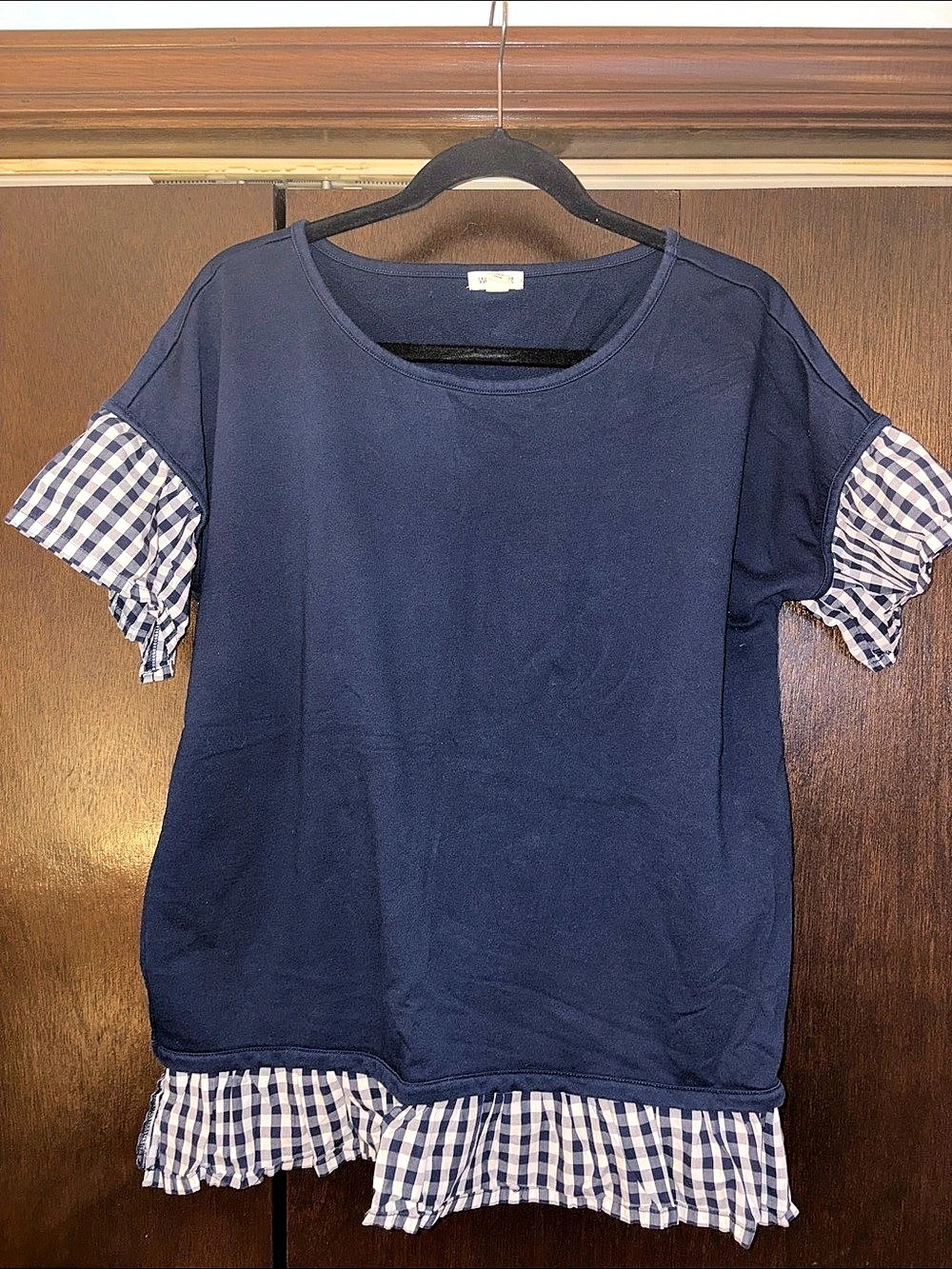 Westport Gingham Ruffle Sleeve Top in Blue & White Size Medium